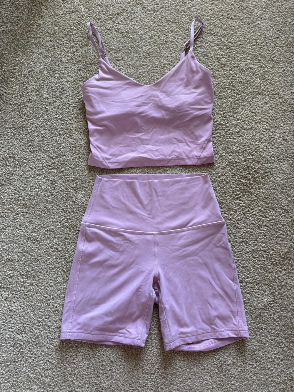 Lululemon Women's light pink Cami & High-Waist Biker Short Set